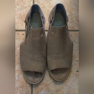 Eileen Fisher Nikki Heeled Leather Peep Toe Sandals